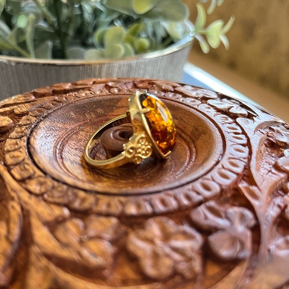 19X11MM OVAL AMBER 18K YELLOW GOLD OVER STERLING SILVER RING - Picture 7 of 12